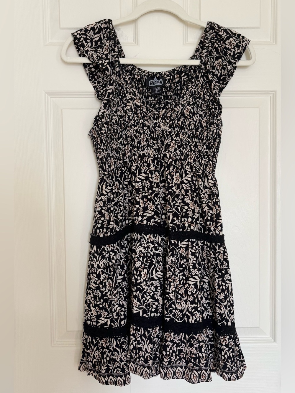 Angie Women’s Smocked Lace Tiered Fit and Flare Mini Dress - Picture 2 of 7
